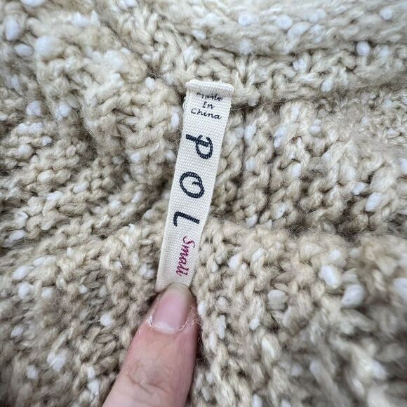 POL Oversized Cream Cowl Neck Sweater Size Small Fringe - Picture 4 of 5